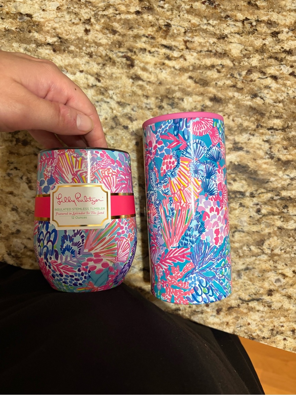 Lilly Pulitzer Pink Blue Floral Insulated Tumbler & Stemless Set